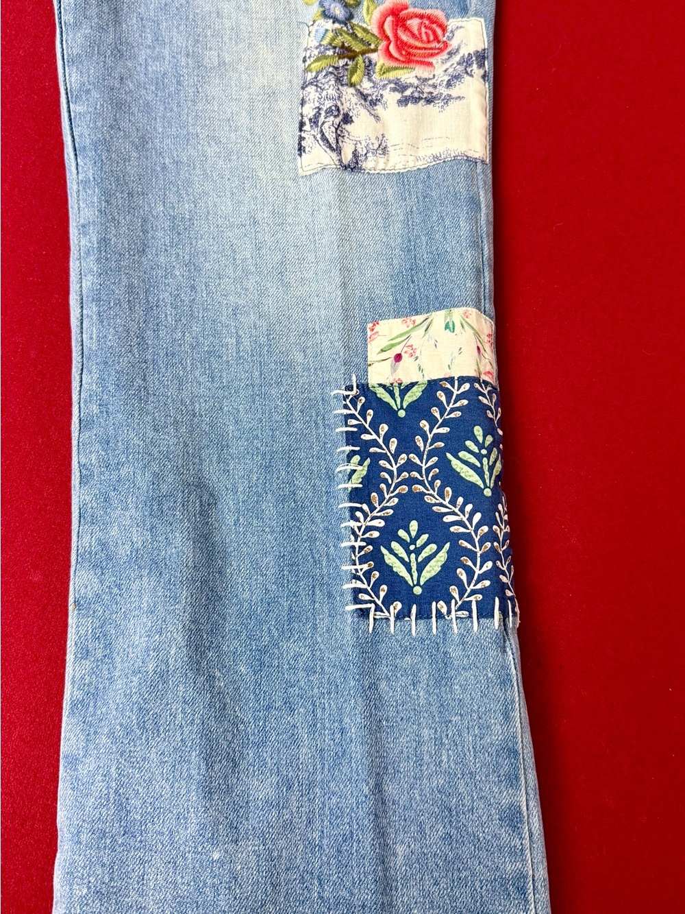 Sundance Light Blue Embroidered Patchwork boyfriend cut jeans - Picture 6 of 9